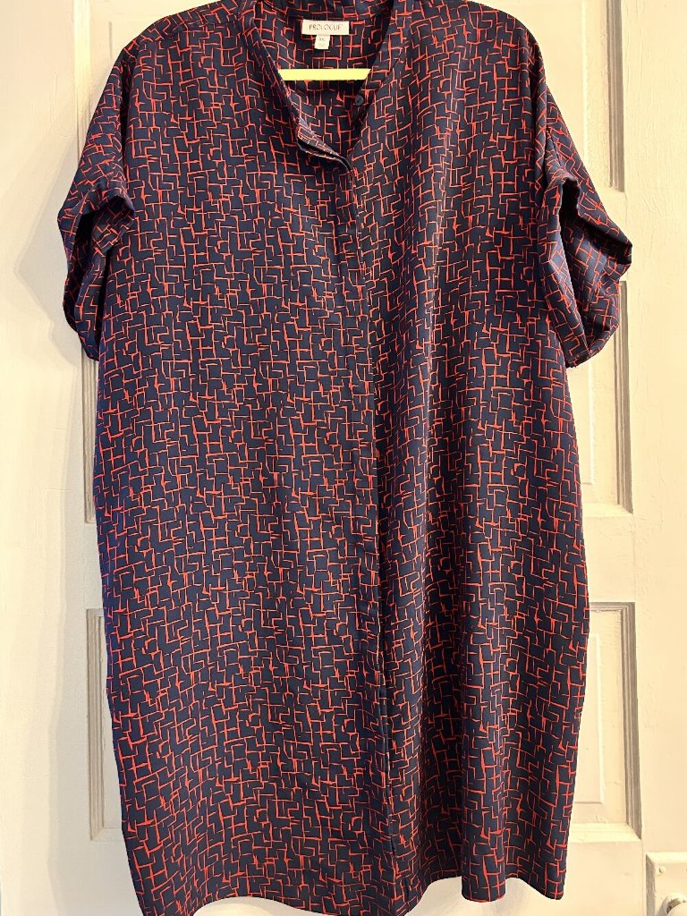 Prologue Navy and Red Geometric Shift Dress Hidden Button Band Collar XXL 20